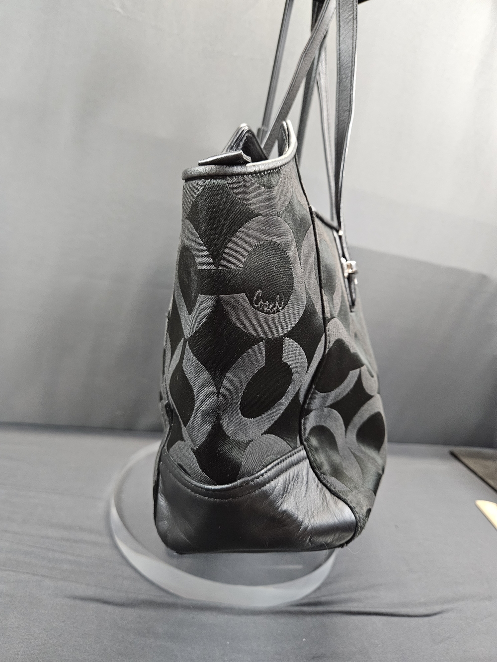 Signature  COACH Taylor Op Art Alexis Carry-All Tote Handbag F25501 Black/black - Picture 7 of 14